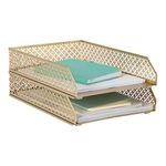 Gold File Organizer Office Inbox Gold Paper Tray Organizer for Desk - Gold Desk Tray - Gold Letter Tray Set of 2 Stackable Letter Trays for Desk Office Trays for Desk Organizer File Baskets for Desk