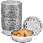 Round Foil Cake Pans – 50 Pack 6-Inch Reusable Aluminum Baking Pans | Stackable, Durable & Grease-Resistant | Great for Tarts, Baking, Cheesecakes, Catering, Meal Prep, Takeout, Freezer & Storage Use