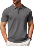 COOFANDY Men's Short Sleeve Polo Shirt Casual Knit Button Down Golf Shirt Dark Grey