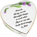 Friends Sentiment Thistles Porcelain Heart Shaped Keepsake Box