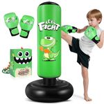 Inflatable Punching Bag, 48" Inflatable Boxing Bag for Kids with Boxing Gloves for 3-8 Kids, Stable Boxing Set for Practicing Karate, Taekwondo,Dinosaur Toy & Gifts for Boys (Green)