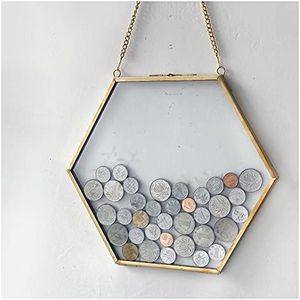 Ebrima Gold Glass Frame for Coin Display, Wall Hanging Coin Collecting Holders, Currency Dollar Bill Collection Supplies Holders for Collectors, Glass Piggy Bank (Large)
