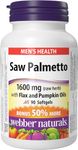 Webber Naturals Saw Palmetto 160 mg, Contains Flax and Pumpkin Oil, 90 Softgel