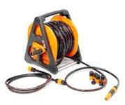 New Professional Garden Hose Reel Free Standing or Wall Mounted 1/2" Hose 30Metre 99 Feet 3 Coil Breaded Hose 6 PC Accessory Kit Inc with Nozzle & 3/4" Inch Tap Fitting 2 Year Warranty Made in Europe