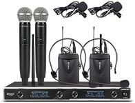 D Debra Audio D-440 !!!UHF 4-Channel Wireless Microphone System with 4 Cordless Mics, Home Karaoke KTV Set, Ideal for Party, Church, Weddings, Stage, DJ, Outdoor, 300 Ft (2 Handheld & 2 Bodypack)