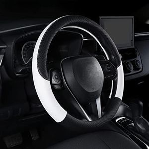 Follicomfy Auto Car Genuine Leather Steering Wheel Cover Anti Slip Wrap 15" (White)
