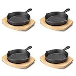 Mini Cast Iron Skillet with Wooden Base (Set of 4) - Cast Iron Frying Pan Mini Skillet with Protective Wood Base - Heavy Duty Metal Skillet Weighing 426g