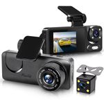 WiFi Dash Cam Car Dashcam Camera with Night Vision, 1080P HD Front Inside and Rear Cameras, Parking Mode, Loop Recording, WDR, G-Sensor, 3 Channel Dash Cam Car DVR