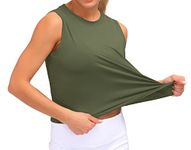 Dragon Fit Athletic Tank Tops for Women Sleeveless Workout Cool T-Shirt Running Short Tank Crop Tops (Medium, Olive Green, m)