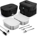 STN Electric Lunch Box Food Heater 80W Heated Lunch Box Set with 2x1.5L 304 SS Container,Cutlery Set,10L Insulated Bags for 12v 24v 220v