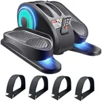 ESL Under Desk Elliptical - Portable Leg Exerciser for Seniors, Compact Seated Elliptical with Remote Control, LCD Display Electric Elliptical Trainers (Mint Green with 4 pcs Pedal Straps Style)