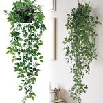 ITOIDS Fake Plants for Shelves, 2 Pcs Artificial Hanging Plants with Pot, Mandala Vine Plants Potted Greenery Decor Livingroom Office Farmhouse Home Indoor Outdoor Decor