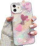 mobistyle Designed for iPhone 12/12 Pro Cover Cool Shining Shell Love Heart Pattern Design with TPU Edges Phone Back Cover Case for Girls Women (Bling Heart Pink)