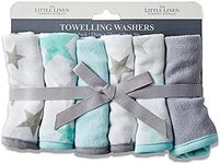 The Little Linen Company Baby Towelling Wash Cloth Baby Face Washer, Skydream Teal, 6 Count, TLLCTW6P0127