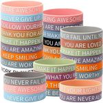 JUNEBRUSHS 64pcs Motivational Quote Silicone Bracelets Bulk Colored Inspirational Rubber Wristbands Unisex Accessories for Women Men Teens Teacher Home Office Party Favor Gifts Supplies (16 Designs)