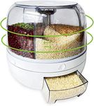 VBM Cereal Rice Container Storage, Upgrade 6 Compartment 360° Rotating Grain Storage Food Dispenser with Lid Moisture Resistant Household, Kitchen Storage Container for All Beans, Barley, Millet