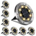 Opard Solar Ground Lights, 8 LED IP65 Waterproof Bright White Solar Decking Lights for Outdoor Garden, Pathway, Patio,Lawn (8 Pack) (Warm White)