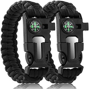 Oadnfa Paracord Bracelets,Survival Bracelets for Men Paracord Tactical 5-in-1 Camping Gear Kits,with 12-ft Detachable Rope,Fire Starter,Embedded Compass,Whistle&Emergency Multitools(Black&Black)