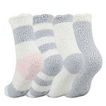 QKURT 4 Pairs Fluffy Socks, Anti-Slip Fuzzy Socks Winter Slipper Socks Bed Socks Cosy Sleep Socks Supper Warm House Socks for Women Girls