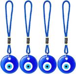 WEBEEDY 4Pcs Blue Evil Eye Glass Hanging Pendant Car Charm Ornament Evil Eye Decor Turkish Greek Amulet Car Accessories Evil Eye Charm for Good Luck Protection Wedding Party Christmas Favors Gift