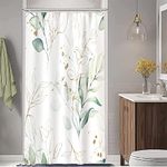 Stall Shower Curtain, Sage Green and Gold Eucalyptus Small Shower Curtain Set Waterproof Fabric Spring RV Bathroom Decor with Hooks, 36x72 Inch