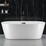 Homfan 59" Acrylic Freestanding Bathtub Contemporary Soaking White Tub with Chrome Overflow and Drain,cUPC Certified