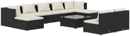 vidaXL Black Garden Lounge Set with Cushions, Poly Rattan Outdoor Sofa, Versatile Modular Design, Comfortable Padded Seating, Modern Style