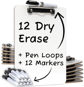 Dry Erase Clipboard + Pen Holder + Markers (12pc) Set of 12 Clip Boards Multi Pack with Whiteboard Pens! 12.5 x 9 Inch, Holds 100 Sheets! Clipboards with Low Profile Clip Board Clips