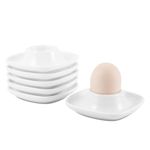 Flexzion Egg Cups for Soft Boiled Eggs British - Set of 6 Ceramic Egg Holder - Stackable Egg Coddler Cups with Base for Serving, Breakfast, Brunch - Kitchen Table Decor, White