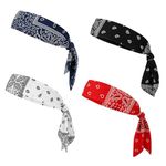 Gjinxi Bandana Headband 4 Pieces Absorb Sweat Tie Bundlehair Sports Printed Headpiece Running Athletic Hair Head Band Sweat Wicking Adjustable Non Slip Karate Headband For Woman Man Yoga Home Workout