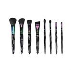BH Poison Shock - 8 Piece Face & Eye Brush Set | Multipurpose vegan brushes |Black synthetic soft bristles, rainbow holographic ferrules |Ideal for full-face flawless application | 8Pcs