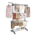 SONGMICS Large Clothes Airer, Foldable Clothes Drying Rack Laundry 4-Tier, Moveable Clothes Horse, 64 x 126 x 172 cm, Stainess Steel, Folding Wings, Easy Assembly, Indoor Outdoor Use, Grey LLR701G01