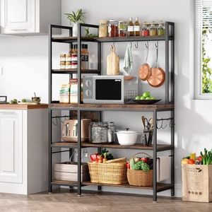 Tribesigns Bakers Rack with Storage Hutch for Kitchen, 43 inch Microwave Oven Stand, 5-Tier Kitchen Utility Storage Shelf, Kitchen Rack Organization and Storage with 10 Hooks for Kitchen, Dining Room