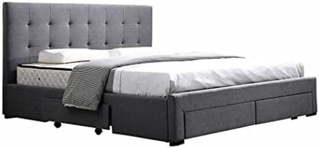 LEVEDE Queen Bed Frame, Wooden Bed Base with 4 Storage Drawers, Fabric Upholstered Mattress Platform Support, Modern Classic Bedroom Furniture, Tufted Headboard, Easy Locking System (Dark Grey)