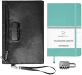 Panda Planner - Password Organizer - 5 x 7" Cloth Hardcover with Fire/Water Resistant Lock Bag - Alphabetical Tabs - Secure Password Keeper with Fire & Water Resistant Locking Document Bag - Includes Additional Combination Lock (Mint Green)
