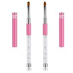 2Pcs Oval & Flat Gel Nail Brush Set Rhinestone Handle Nail Art Design Brushes Nail Drawing Pen Nail Art Clean Up Brushes Gel Brushes for Nails (Pink)