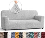 PAULATO BY GA.I.CO. Sofa Slipcover - Stretch Couch Cover - Cushion Sofa Cover Protector - Soft Polyester Fabric Slip Cover - 1-Piece Form Fit Washable Protector Easy Clean - Microfibra - Light Grey