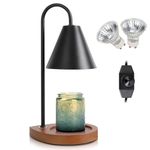 Candle Wax Warmer Lamp - Black Dimmable Vintage Electric Candle Warmer Lamp for Jar Candles with 2 Included Bulbs, Small Bedside Lamp for Bedroom, Living Room, Home Office（Walnut）