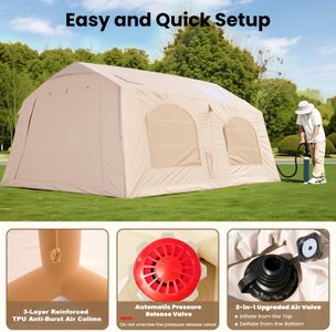 Ytaoeo Inflatable Camping Tent for 8-10 People – 2 Room, Waterproof Oxford, Chimney Opening, 4 Season