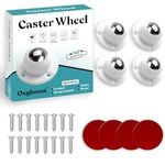 OXYBOOST Self Adhesive Caster Wheels - 360° Swivel Wheels for Furniture - 1 Inch Steel Ball Caster, 200Kg Loading Capacity, Low Profile Roller for Small Appliance Storage Bins (4 PCS, White)