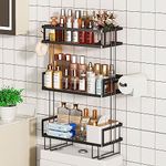 Godboat Bathroom Organizer, 3-Tier Bathroom Storage, Upgrade Over The Toilet Storage, Bathroom Shelves with 2 Hooks, Cool Floating Shelves & Bathroom Accessories, Gifts for Women and Men (Black)