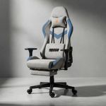 BAYBEE Drogo Ergo Plus Ergonomic Gaming Chair with Footrest,Breathable Fabric,Adjustable Seat&3D Armrest|Head&Massager Lumbar Support Pillow|Home&Office Chair with Full Recline Back(Grey)