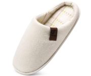 COFACE Unisex Mens Womens Cozy Memory Foam Scuff Slippers Casual Slip On Warm House Shoes Indoor/Outdoor Felt Sandal Slippers With Arch Support Rubber Sole, size 6 White