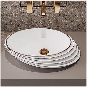 MEJE 53 x 38 x 13 cm Lavabo en relieve, diseño oro rosa, lavabo sobre encimera, lavabo de arte de cerámica (incluye desagüe automático)