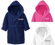 Personalised Boys & Girls 100% Cotton Hooded Bathrobe Towelling Bath Robe Childrens Kids 4-12 Years (Navy, 4-6 Years)