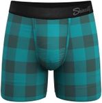 Shinesty Hammock Support Mens Underwear with Pouch | Boxer Briefs for Men Flyless | US Medium Green Black Plaid