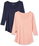 Amazon Essentials Women's 2-Pack 3/4 Sleeve Scoopneck Tunic, Navy/Coral Pink, XX-Large