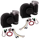 2 Pack Train Horn for Car 12V 150db Loud Truck Horn Car Horn Electric Snail Air Horn Kit with Relay Harness for Vehicles Motorcycle Boat Ship(Black)