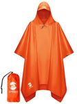 SaphiRose Hooded Rain Poncho Waterproof Raincoat Jacket for Men Women Adults, Orange, One size