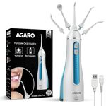 AGARO Ultra Plus Portable Dental Flosser, 5 Nozzles, Cordless & Rechargeable,4 Cleaning Modes,IPX7 Waterproof with 200ml Water tank, Flossing at Home & Travel, Oral Flosser, Oral Irrigator- White